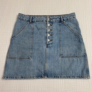 Top Shop Denim Button Fly Mini Jean Skirt US Size 8 Summer Classic Casual Boho